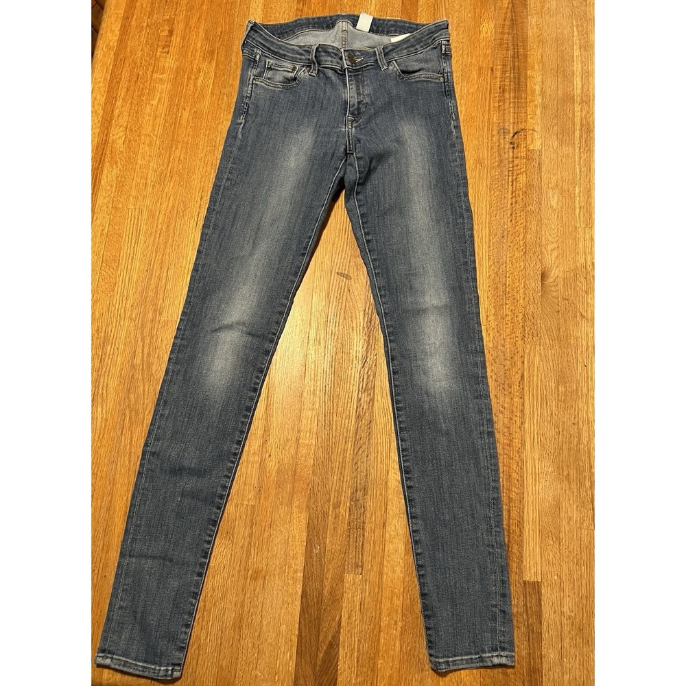 H&M Women 30/34 Blue Denim White Wash Low Waist Skinny Stretch 5 Pocket‎ Jeans